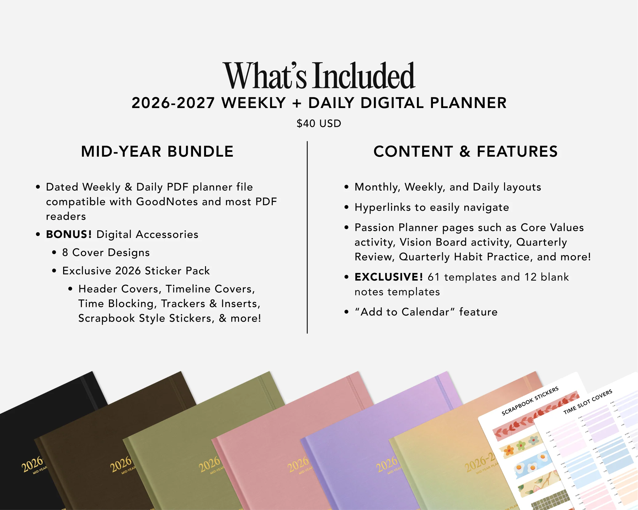 Digital Mid-Year Planner - 2026-2027 Weekly & Daily - Elite Black Bundle - Image 3