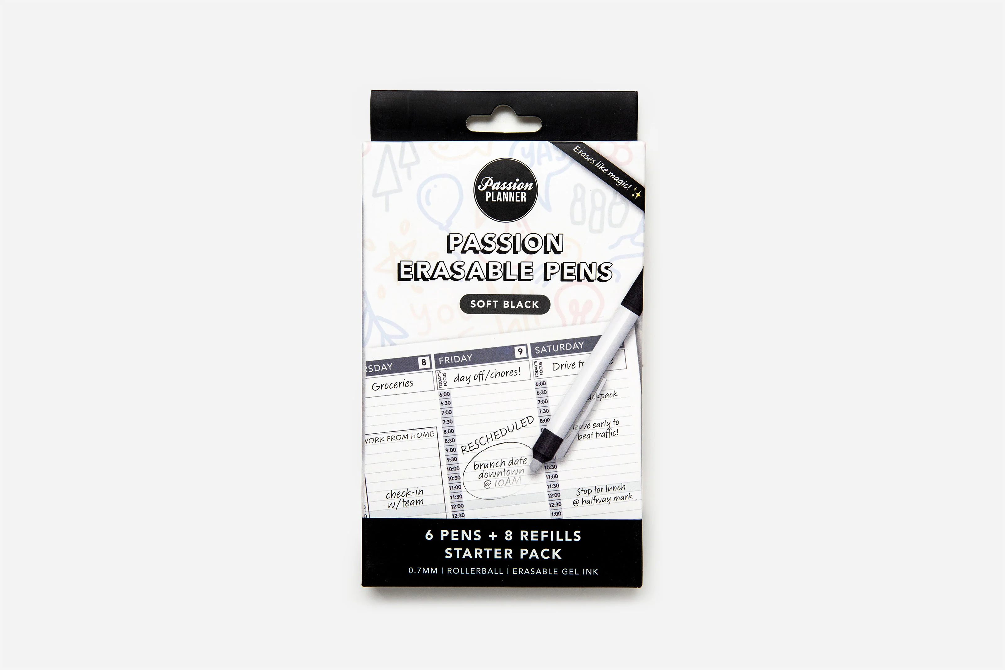 Passion Erasable Pens Starter Pack - Soft Black (6 Pens + 8 Refills)